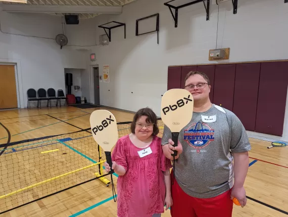 two participants playing adaptive pickleball at the chesterfield ymca