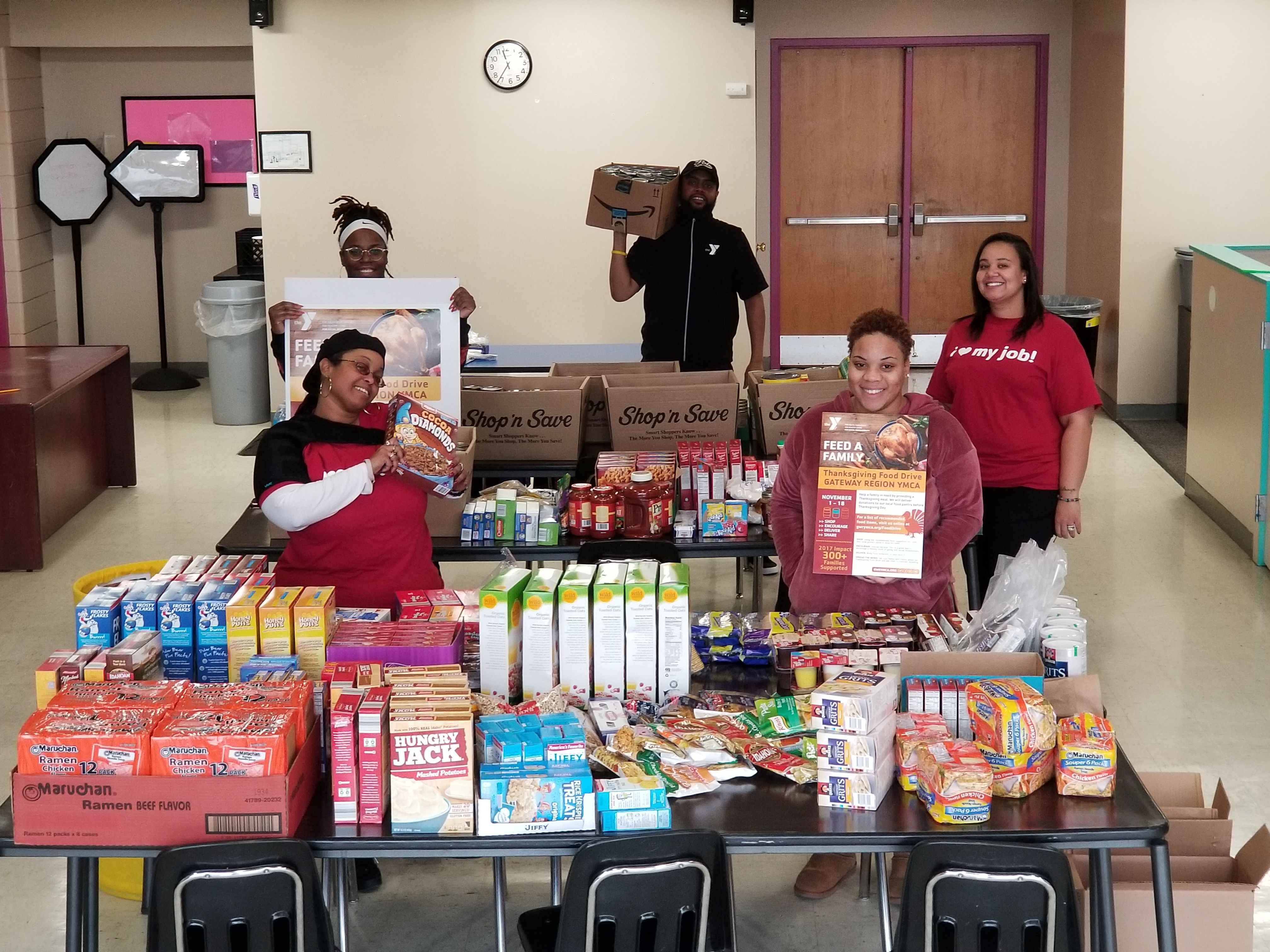 y staff at food drive