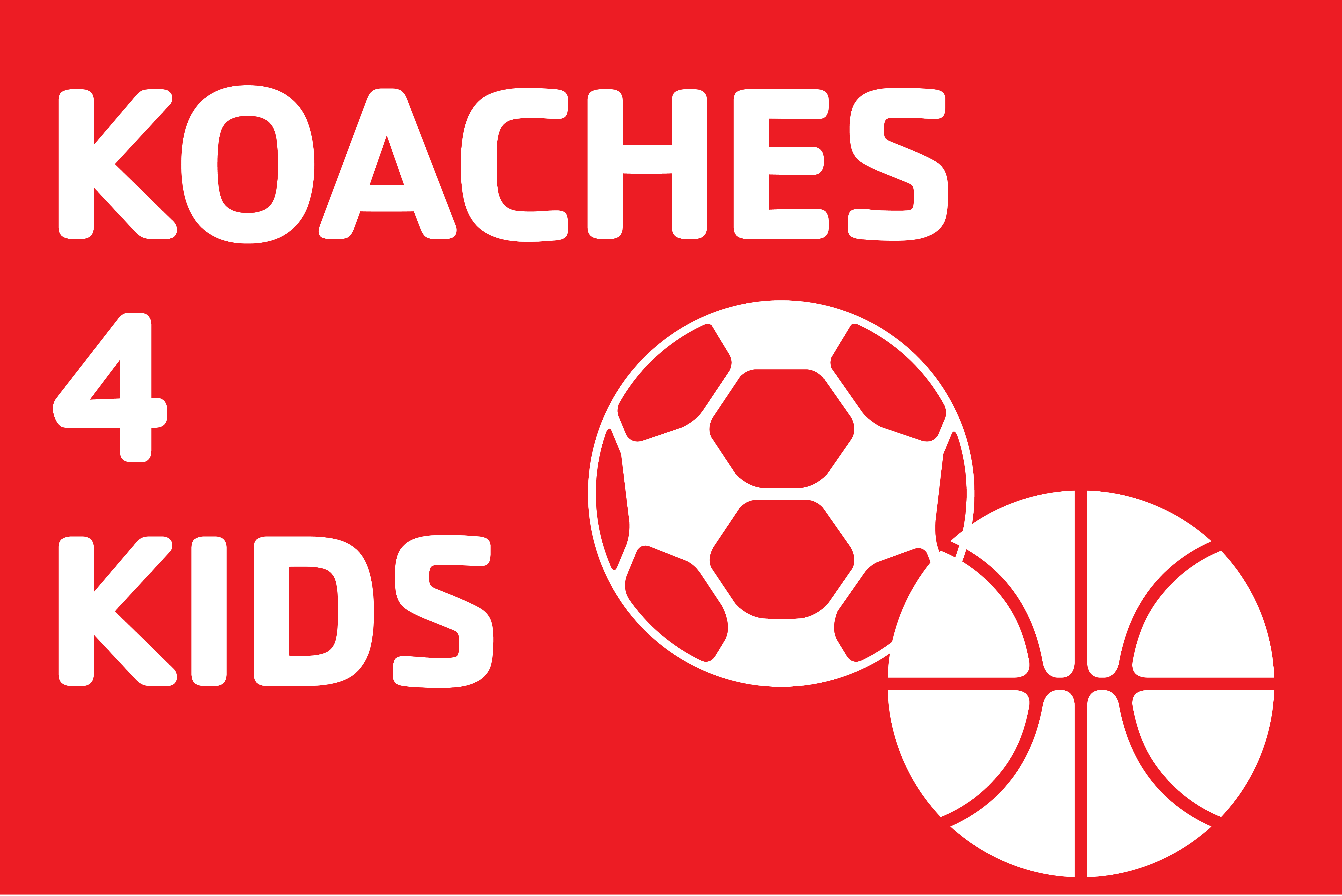 koaches 4 kids logo with soccer ball and basketball