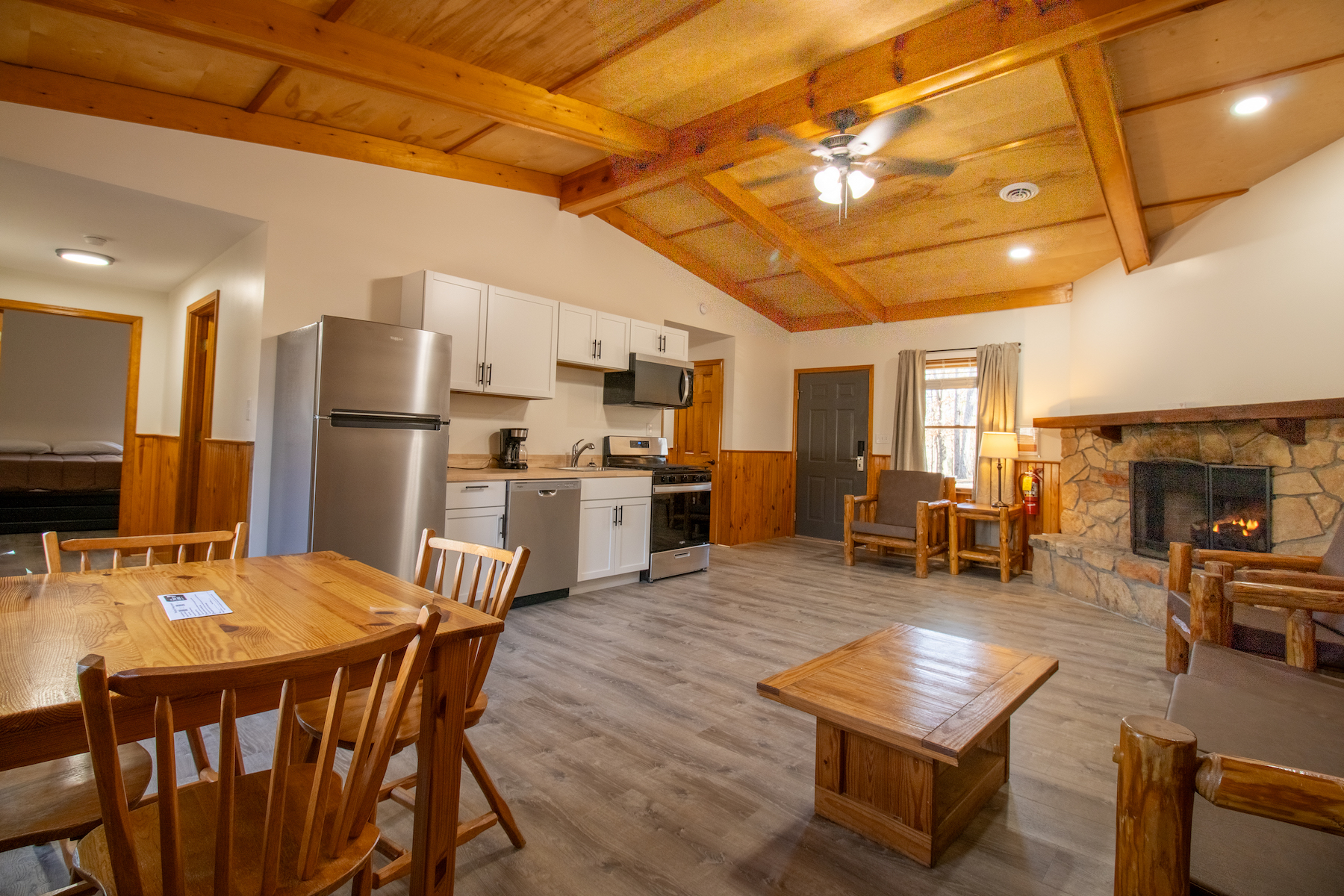 YMCA Trout Lodge Forest View Cabin Renovated Living Area and Kitchenette