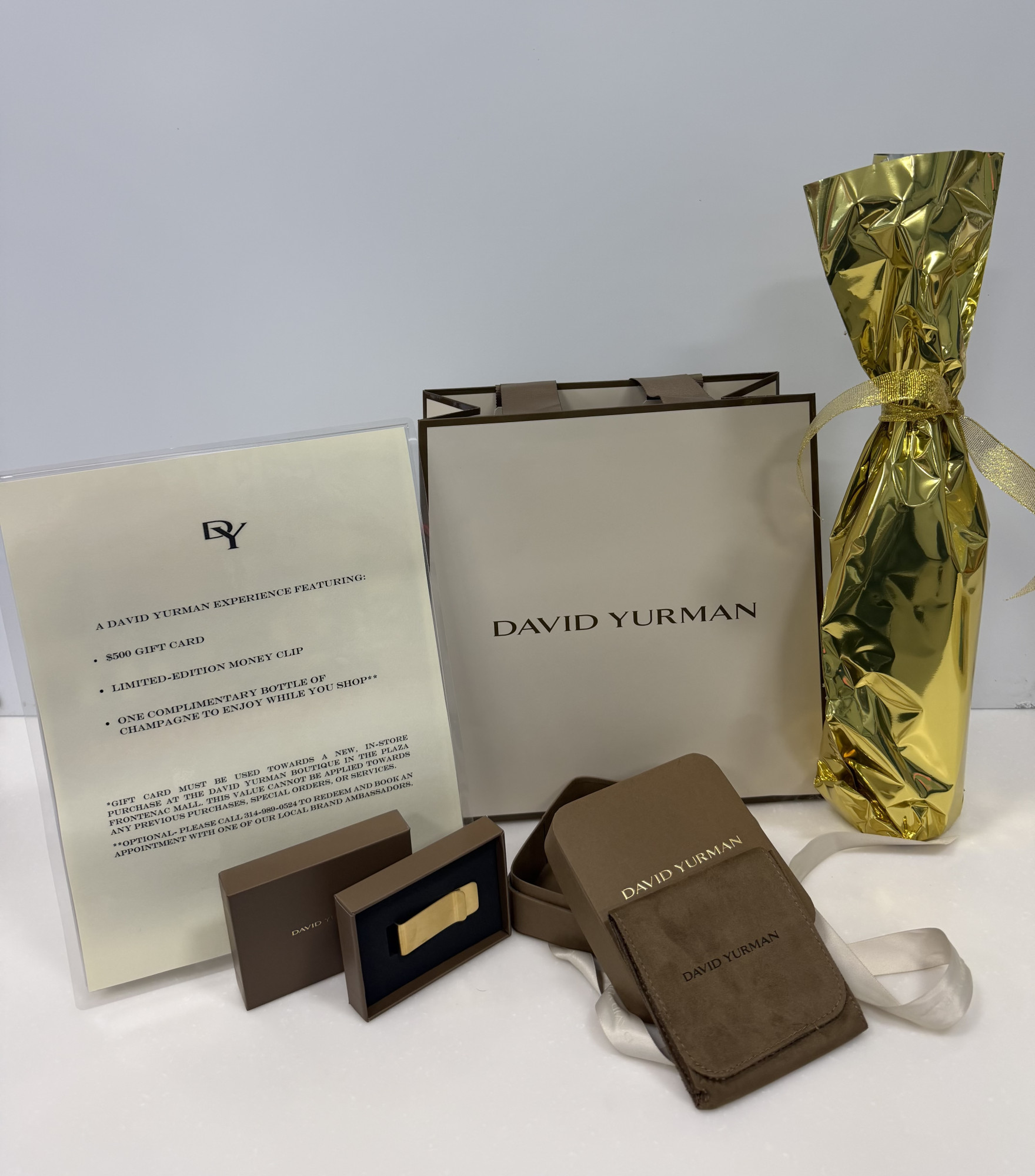 David Yurman raffle prize package with champagne