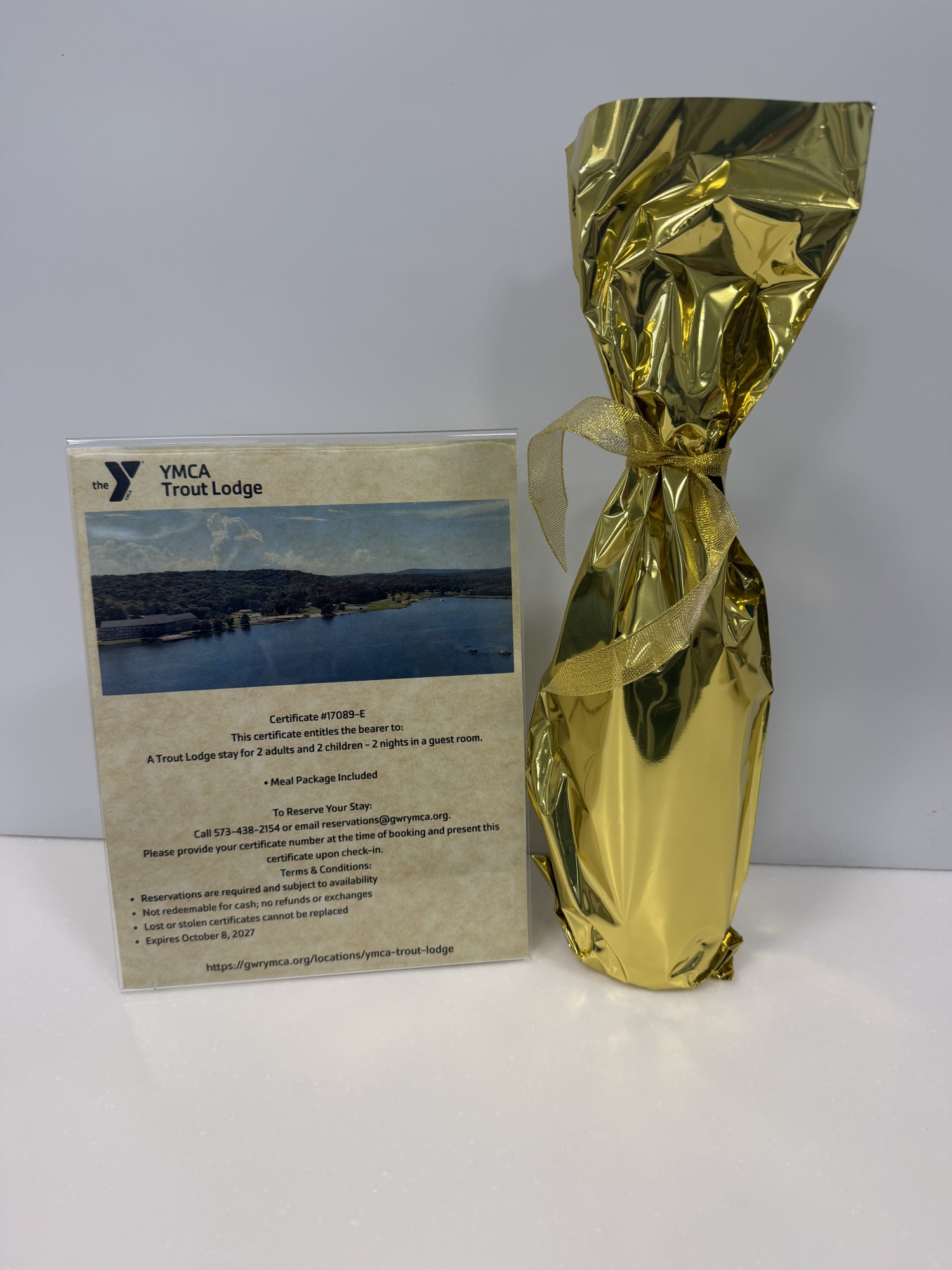 YMCA Trout Lodge getaway raffle prize with champagne