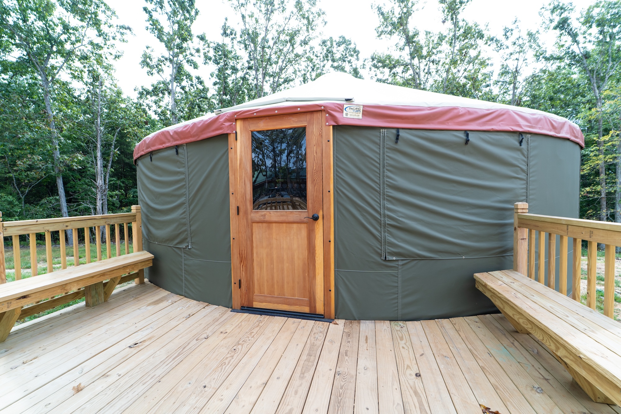 Exterior of a Camp Lakewood yurt