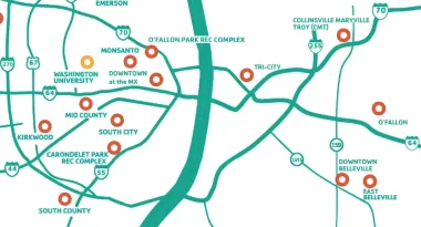 illustration map identifying branches that are closest to the tri-city ymca