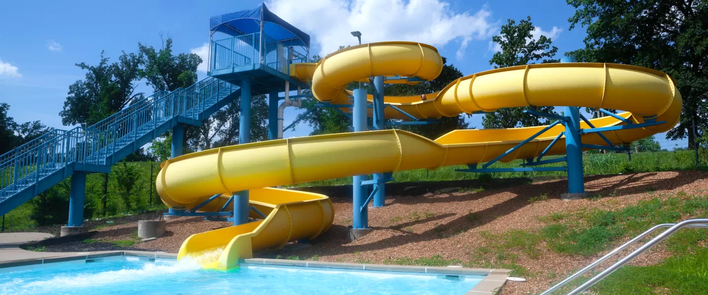 Carondelet Park Rec Complex Gym St. Louis, MO Outdoor Aquatic Center 2.5-story yellow water slide