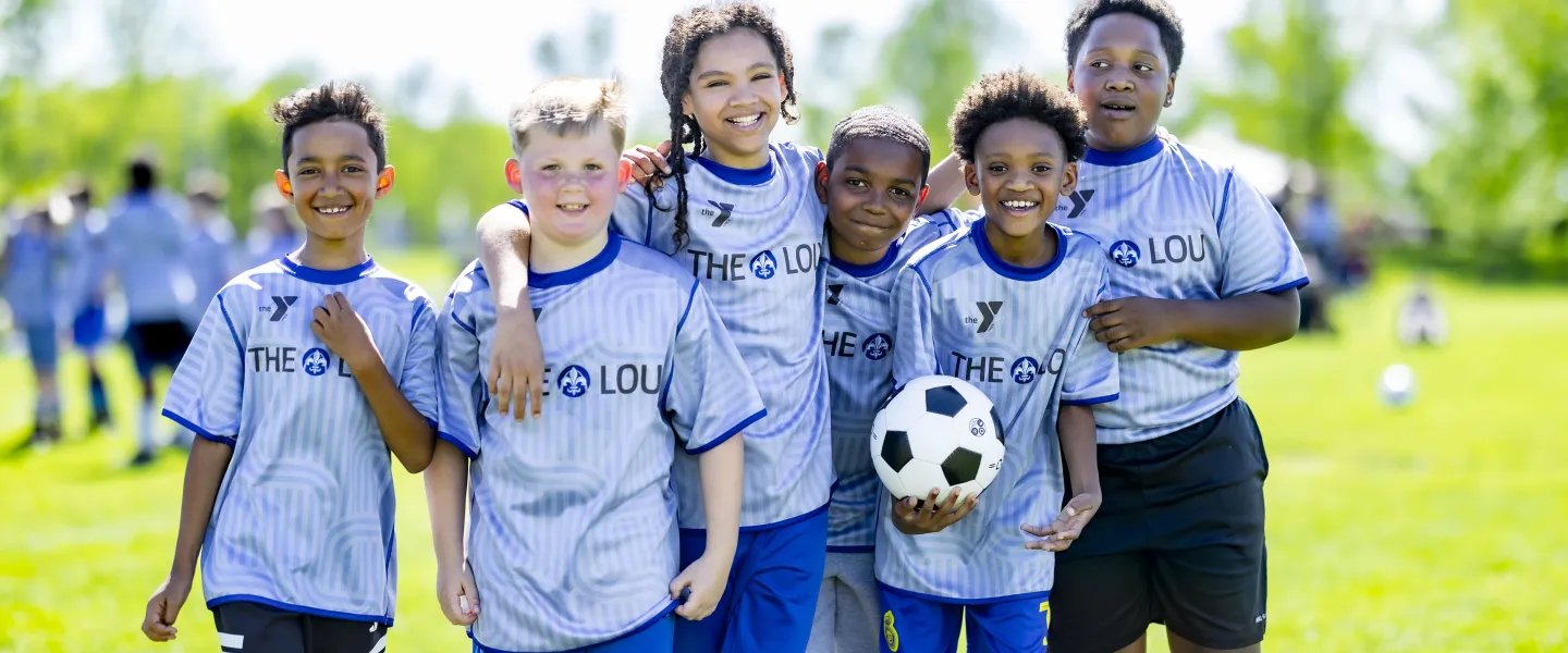 group of kids in ymca youth soccer