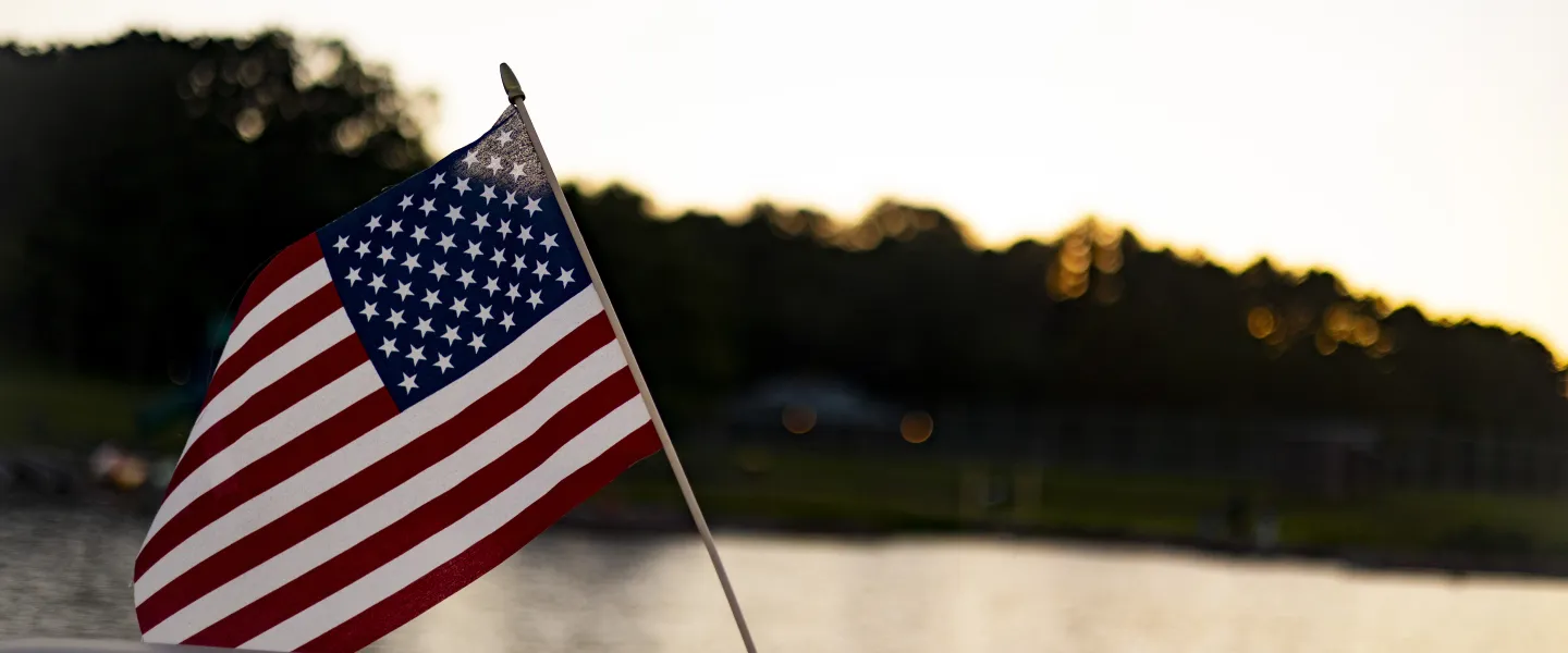 american flag on boat at ymca trout lodge