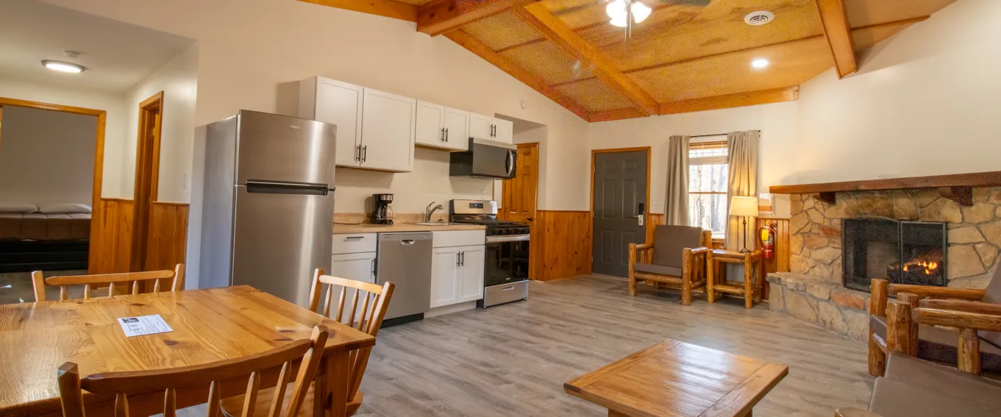 YMCA Trout Lodge Forest View Cabin Renovated Living Area and Kitchenette