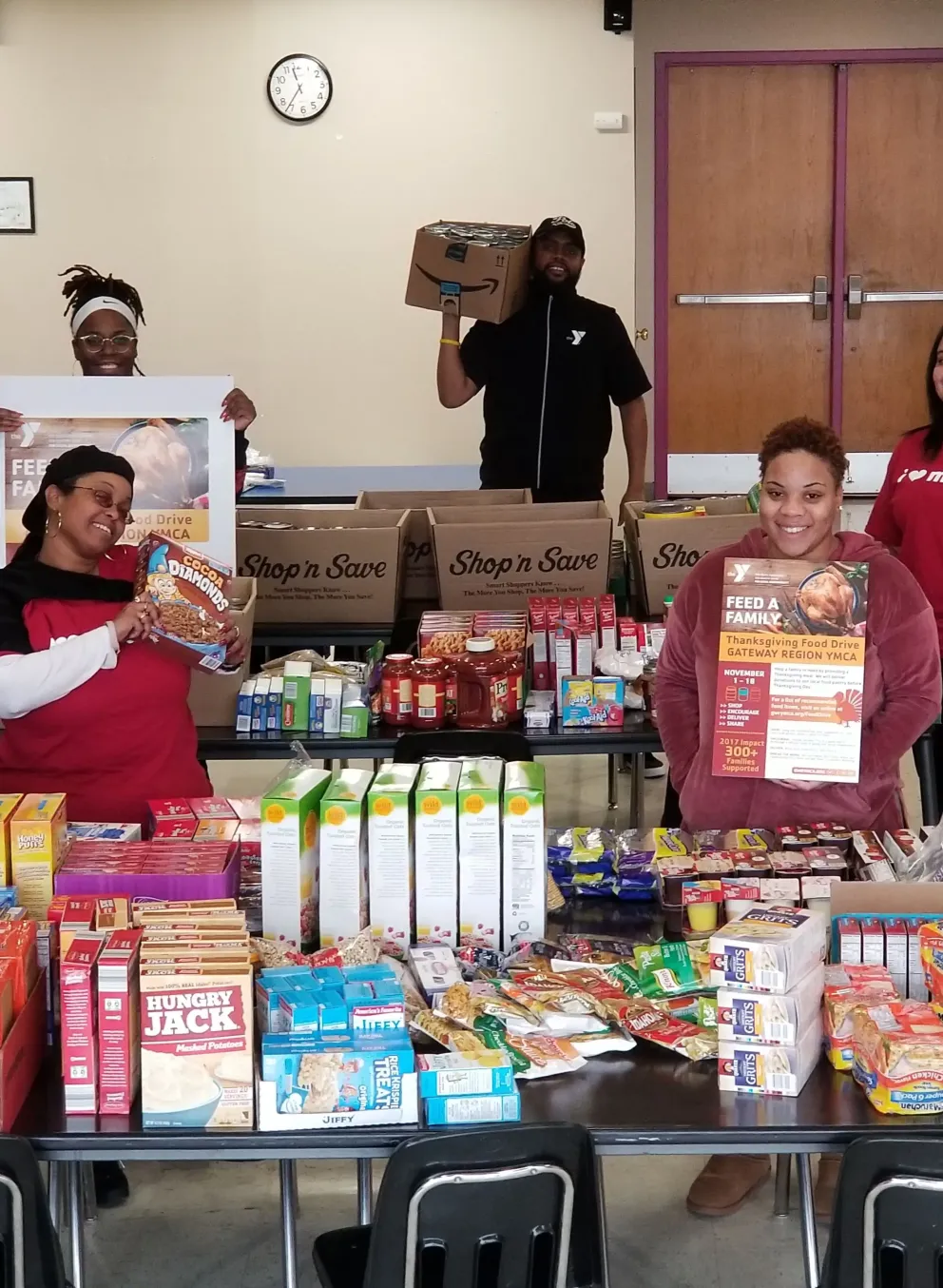 y staff at food drive