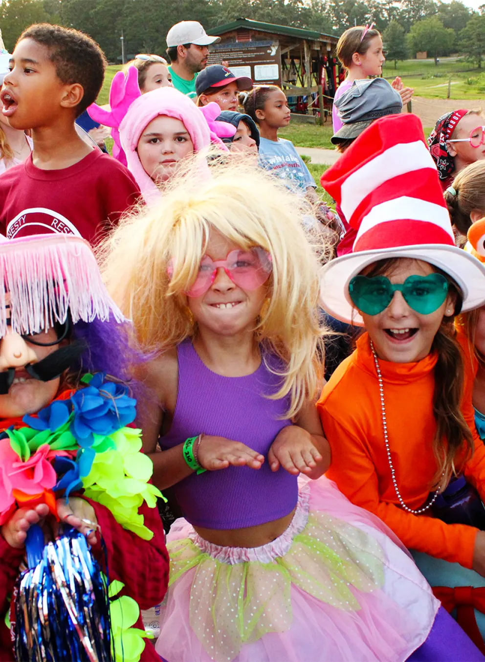 Campers at YMCA Camp Lakewood dressed up in funny costumes for the day's closing ceremony