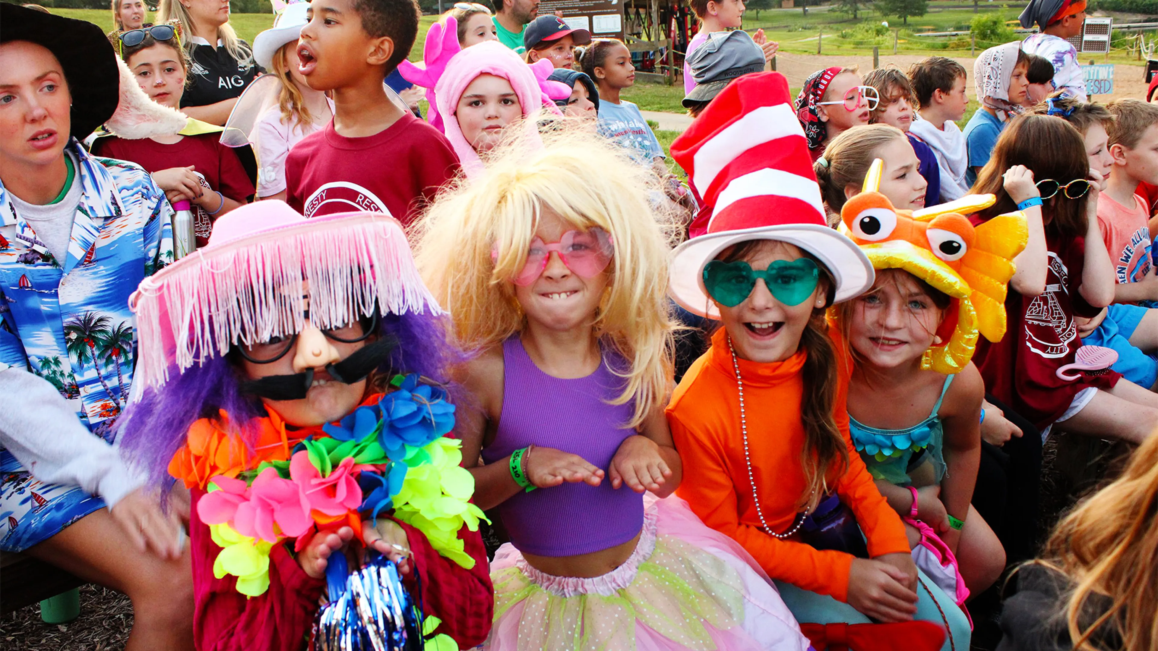 Campers at YMCA Camp Lakewood dressed up in funny costumes for the day's closing ceremony