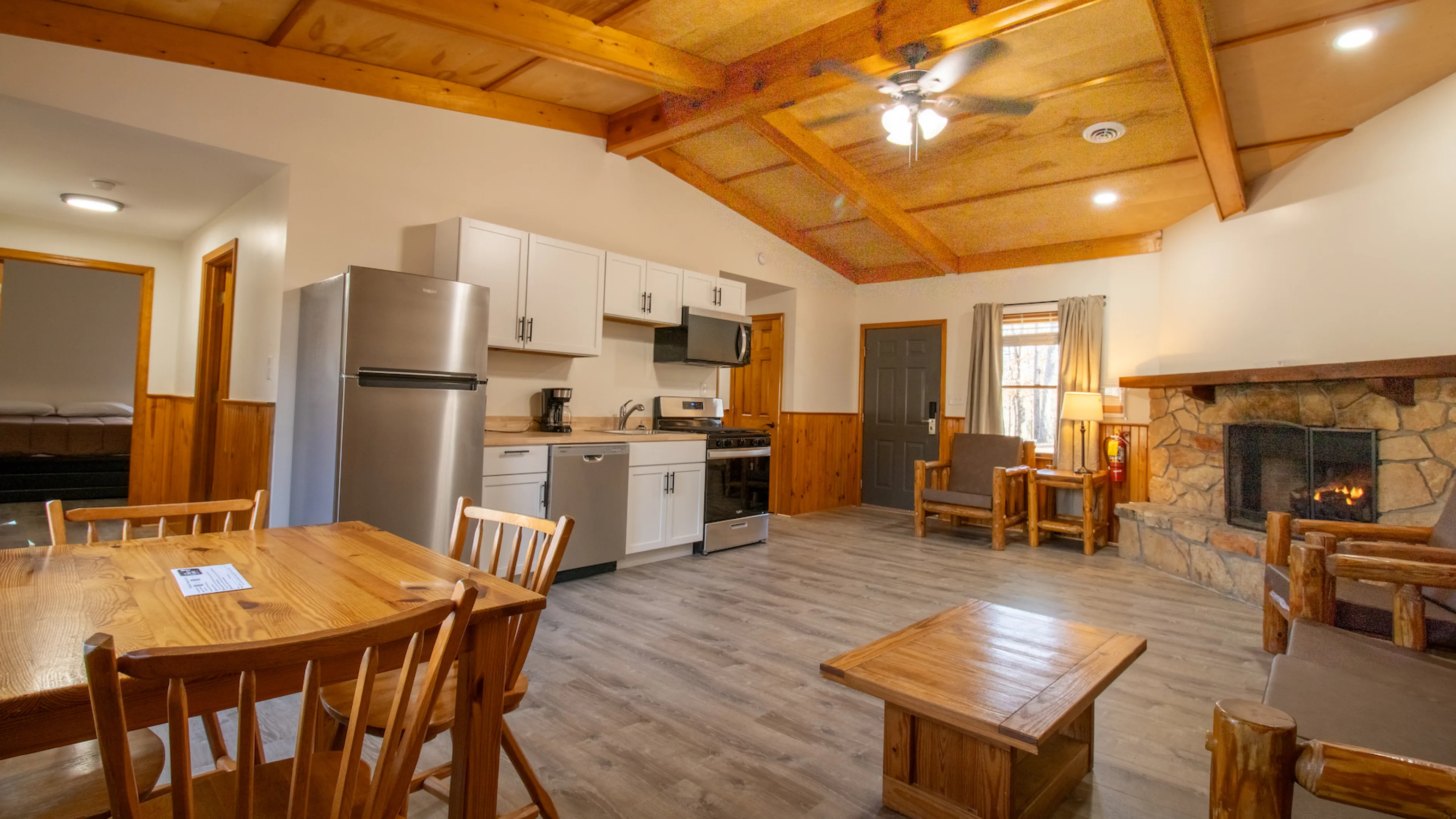 YMCA Trout Lodge Forest View Cabin Renovated Living Area and Kitchenette
