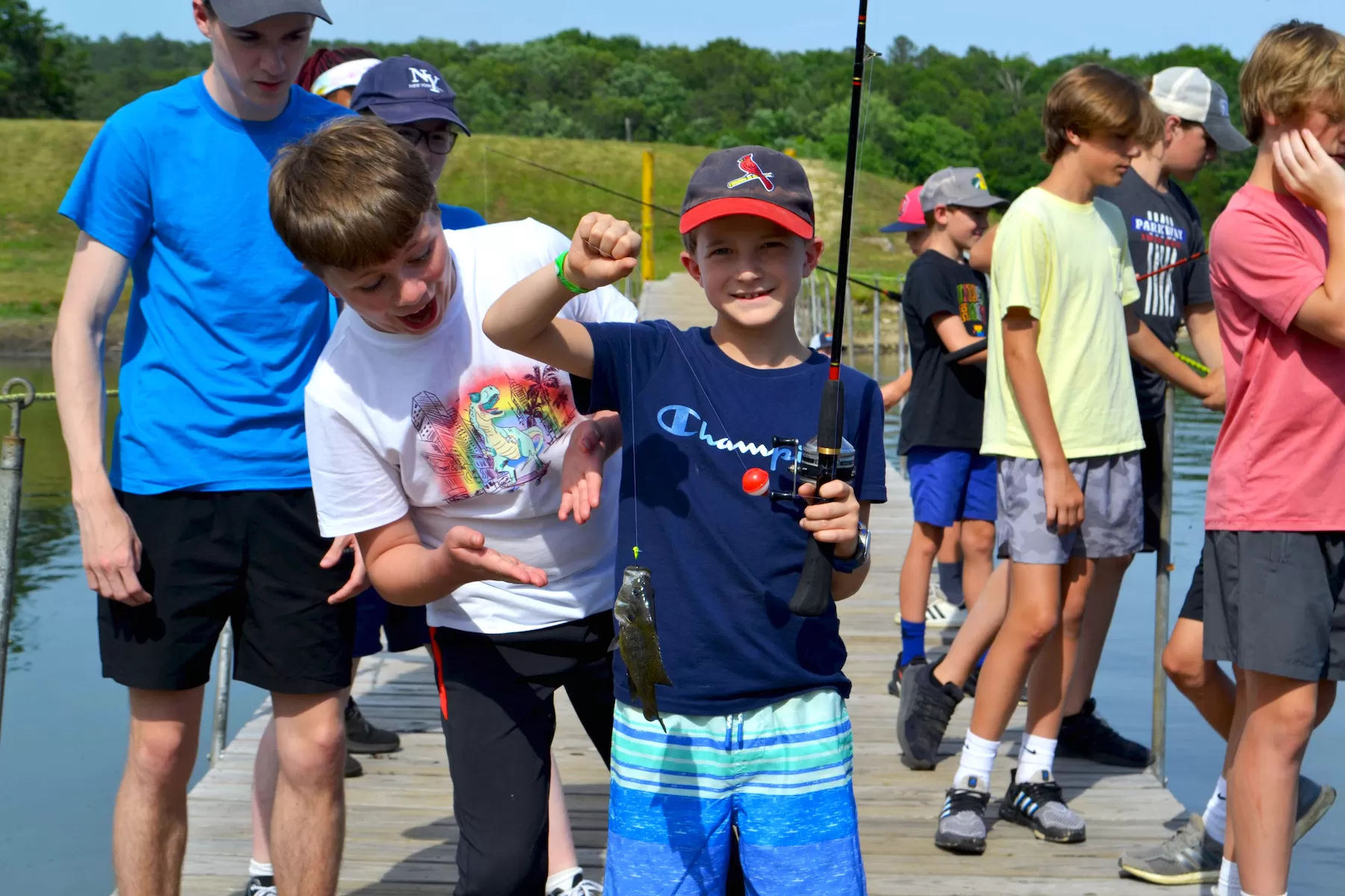 campers at ymca camp lakewood fishing