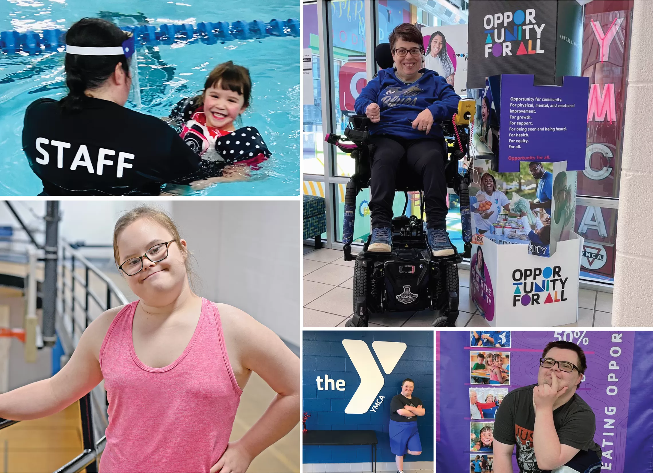 Collage of participants engaged in fitness and swim