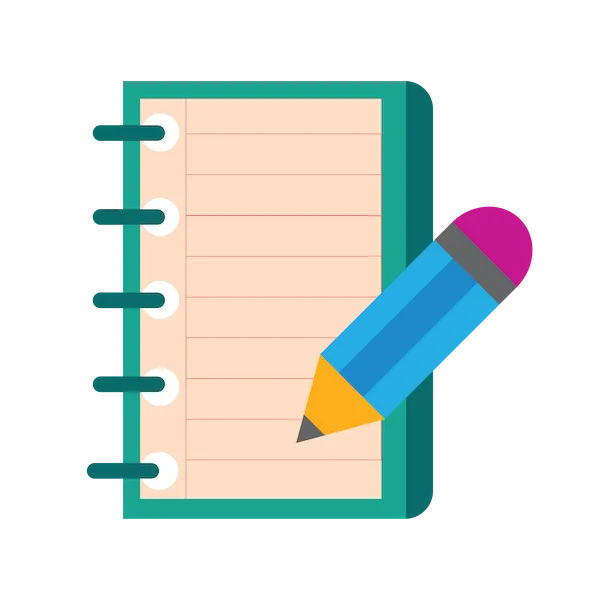 Illustration of a pencil and notebook representing a "homework help" icon