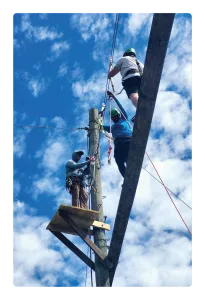 Two colleagues on the YMCA Trout Lodge High Ropes as part of an IMPACT Team-Building Program activity.