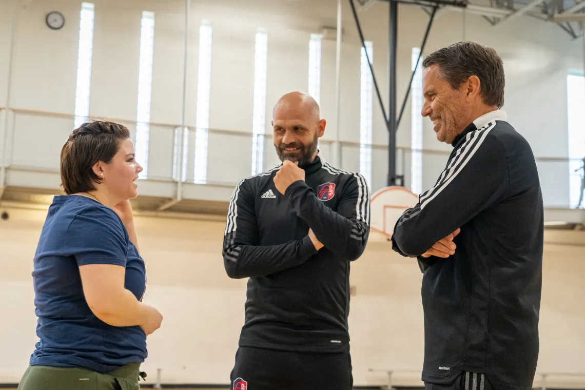 St. Louis CITY SC Professional Coach Training Showing YMCA Volunteer Coach with Professional CITY SC Coaching Staff