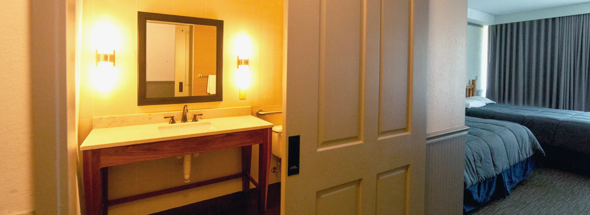 trout lodge guest rooms vanity and guest beds