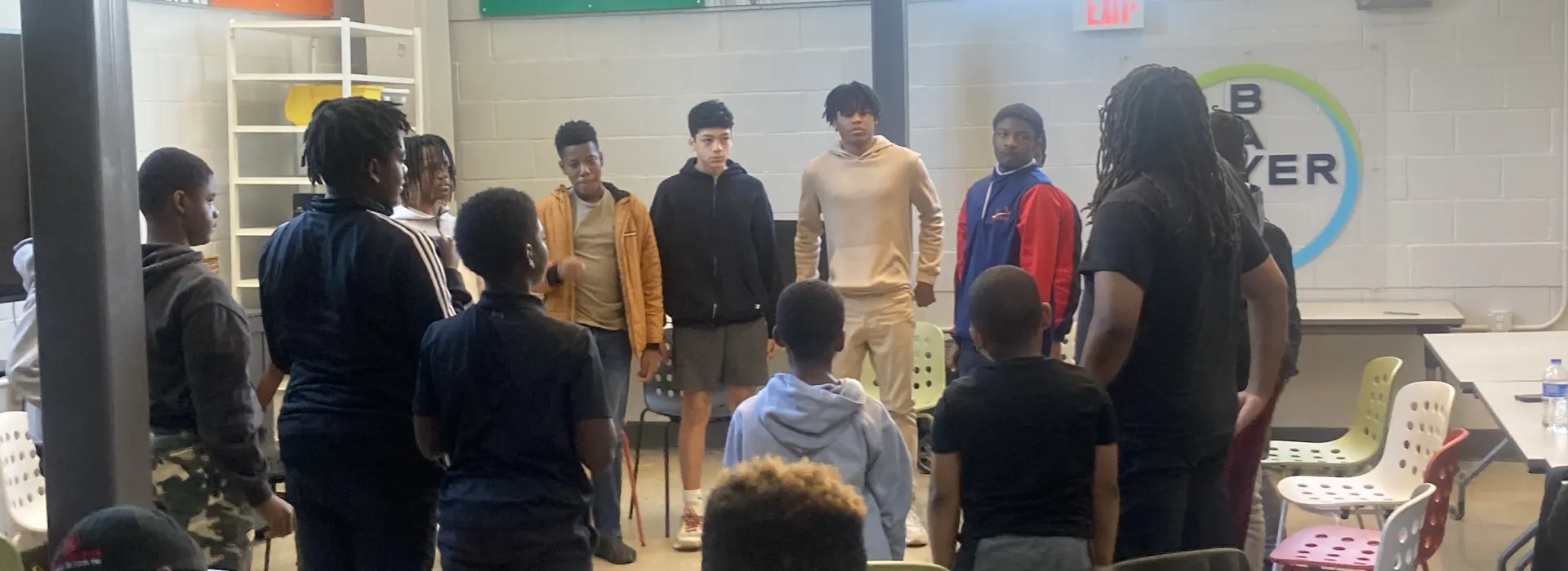 boys in BYMOC meeting at the Bayer YMCA