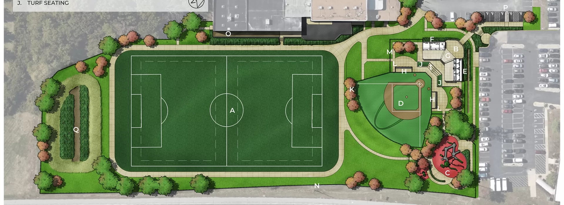 overhead rendering of ymca adaptive sports complex