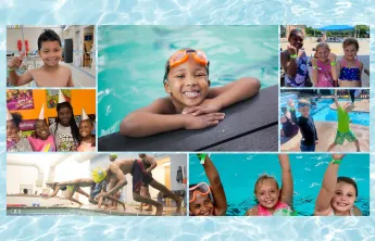collage of photos of people swimming at the YMCA